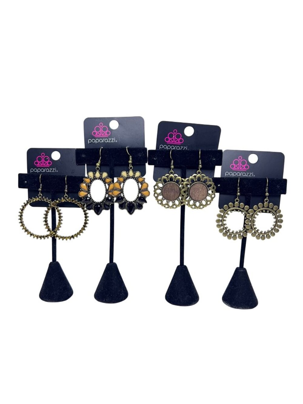 Lot of 4 Paparazzi Chunky Brass Tone Pierced Dangle Earrings (6434)